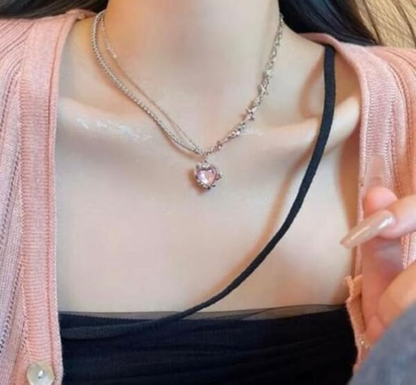 Vintage Style Necklace with Gemstone Pendant, Metal Chain