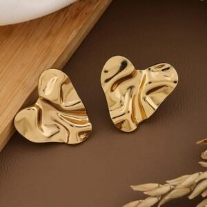 Elegant Gold-Toned Heart Shaped Statement Stud Earring