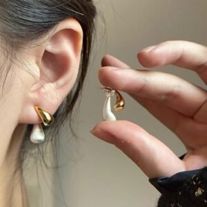 Two-Tone Teardrop Dangle Earring, Silver and Gold Finish