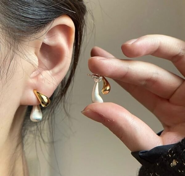 Two-Tone Teardrop Dangle Earring, Silver and Gold Finish