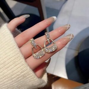 Crystal Drop Earrings, Gold-Plated, Geometric Design with Rhinestones