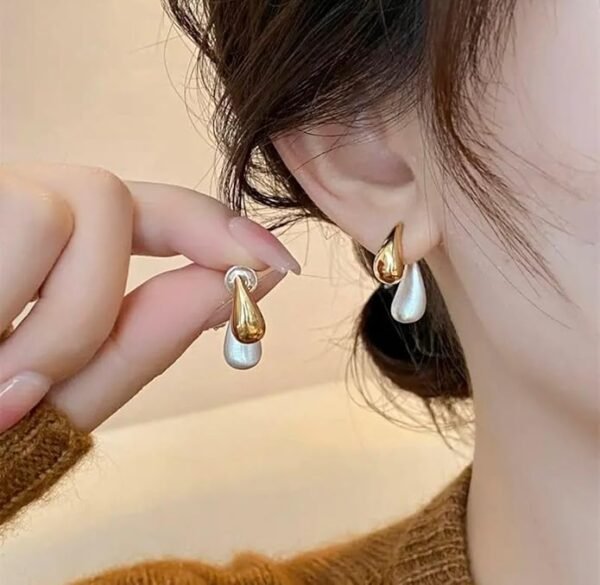 Two-Tone Teardrop Dangle Earring, Silver and Gold Finish - Image 6