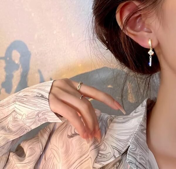 Crystal Crescent Moon Dangle Earrings, Gold-Plated, Star Charm with Cubic Zirconia - Image 5