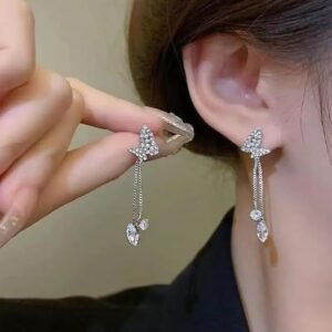 Crystal Butterfly Drop Earrings, Dangle Design with Rhinestones