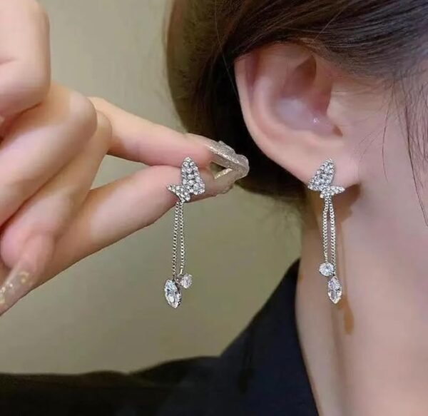 Crystal Butterfly Drop Earrings, Dangle Design with Rhinestones