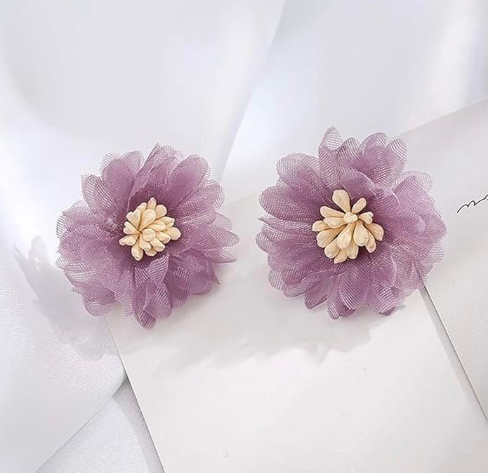 Fabric Earrings, Lavender Purple Mesh - Image 2