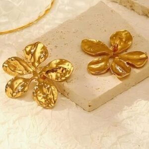 Hammered Gold Flower Stud Earrings, 5-Petal Design