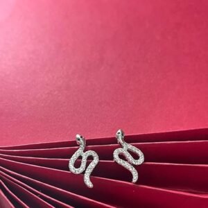 Snake Design Crystal Stud Earrings, Black Metal