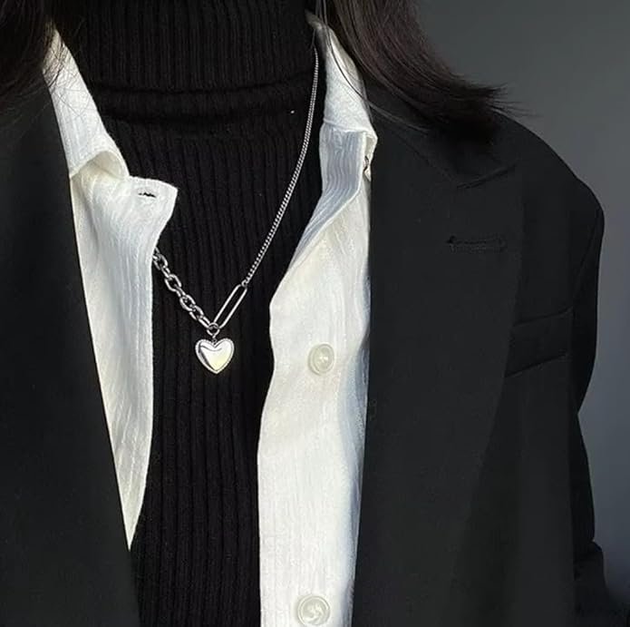 Heart Pendant Chain Necklace, Silver-Tone Curb Link, White Heart Charm - Image 4