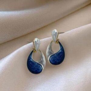 Marbled Teardrop Earrings with Agate Stone, Gold Tone,