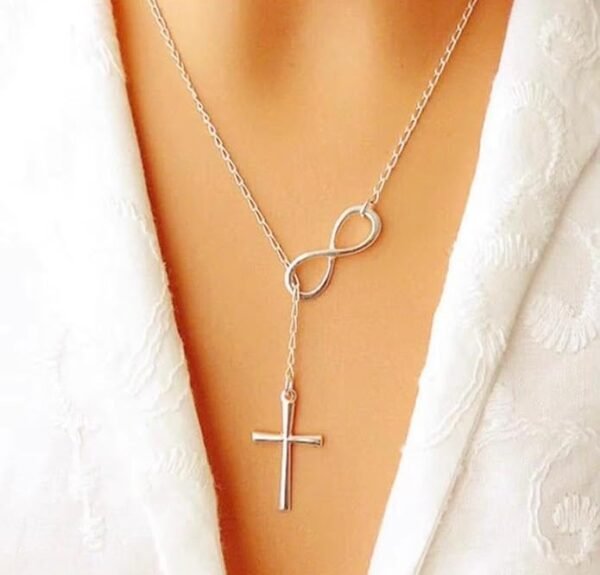 Infinity Cross Pendant Necklace, Y-Style Lariat Design - Image 2