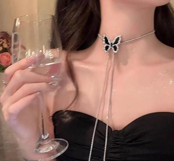 Vintage Butterfly Chain Threader Necklace, Black Metal, Pendant Style - Image 2