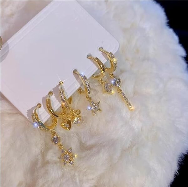 Crystal Crescent Moon Dangle Earrings, Gold-Plated, Star Charm with Cubic Zirconia