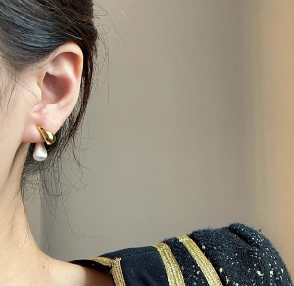 Two-Tone Teardrop Dangle Earring, Silver and Gold Finish - Image 3