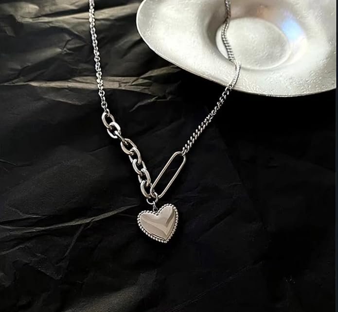 Heart Pendant Chain Necklace, Silver-Tone Curb Link, White Heart Charm - Image 3