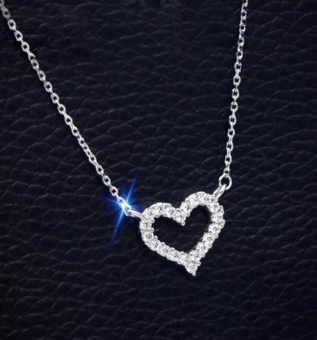 Rhinestone Heart Pendant Necklace, Sterling Silver - Image 3