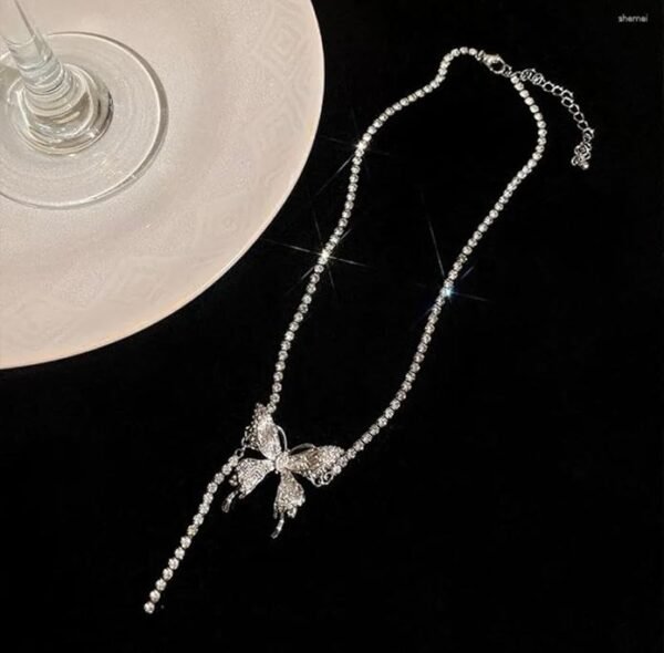 Crystal Butterfly Necklace, Rhinestone Tennis Chain - Image 4