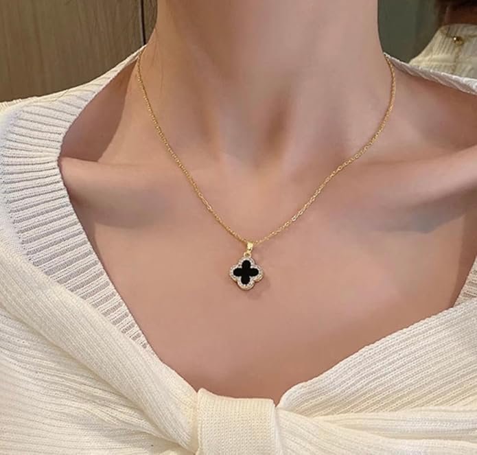 Elegant Four-Leaf Clover Crystal Pendant Necklace - Image 3