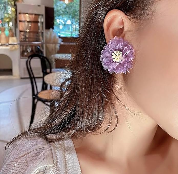 Fabric Earrings, Lavender Purple Mesh