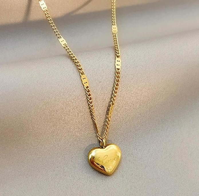 Gold Tone Heart Pendant Necklace, Love Engraved, Chain Included - Image 4