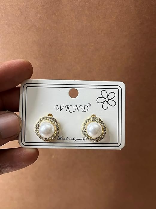 Pearl Stud Earrings with Crystal Rhinestone - Image 4