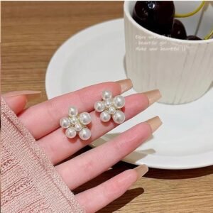 Faux Pearl Cluster Stud Earrings, Gold-Tone Base, Cream White