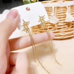 Crystal Star Drop Earrings, Gold-Plated Long Chain Dangle