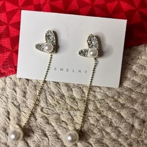 Heart-Shaped Crystal Pearl Drop Earring