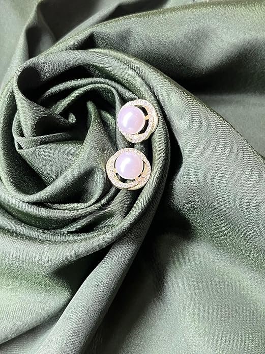 Pearl Stud Earrings with Crystal Rhinestone - Image 2