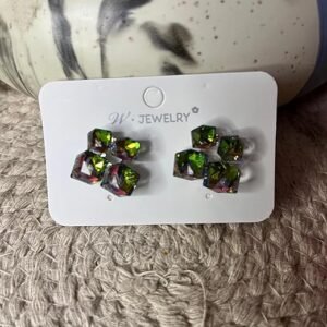 Iridescent Stud Earrings for Girls, Geometric Crystal Design
