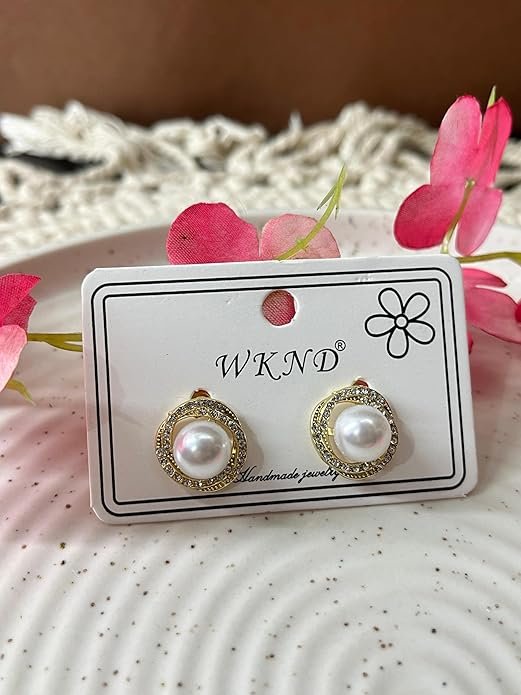 Pearl Stud Earrings with Crystal Rhinestone - Image 5