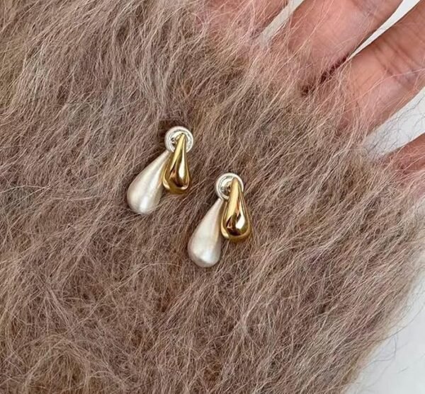 Two-Tone Teardrop Dangle Earring, Silver and Gold Finish - Image 4