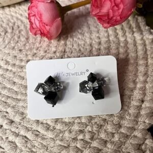 Black Cubic Zirconia Stud Earrings for Girls