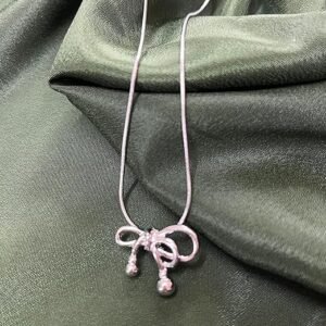 Sterling Silver Bow Pendant Necklace with Snake Chain, Silver