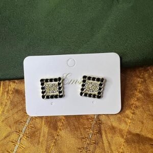 Square Crystal Stud Earrings with Black Border