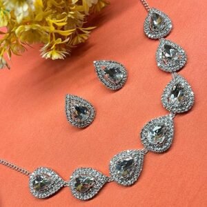 Sparkling Teardrop Jewellery Set with Crystals, Necklace and Earrings, Silver Colour