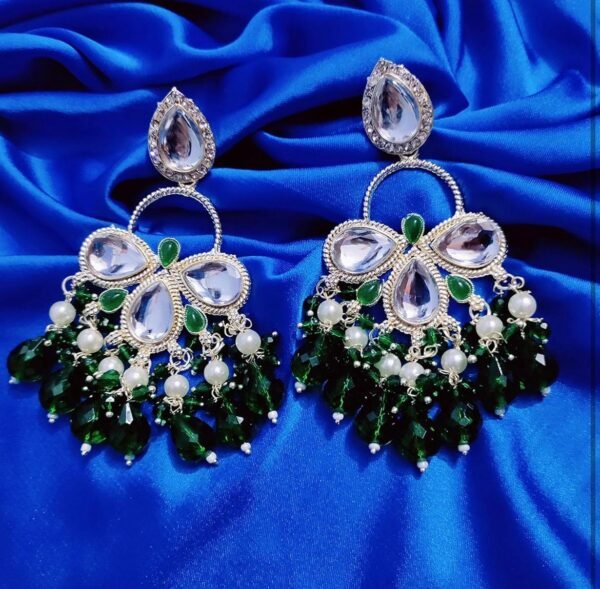 Crystal Drop Chandelier Earrings with Beads, Pearl Accents (5 Color) - Image 3