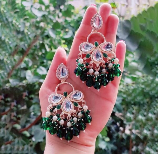 Crystal Drop Chandelier Earrings with Beads, Pearl Accents (5 Color) - Image 2