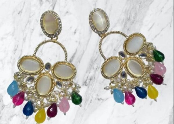 Crystal Drop Chandelier Earrings with Beads, Pearl Accents (5 Color) - Image 5