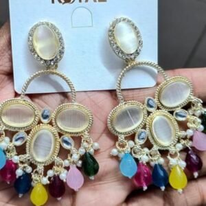 Crystal Drop Chandelier Earrings with Beads, Pearl Accents (5 Color)