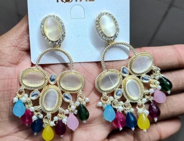 Crystal Drop Chandelier Earrings with Beads, Pearl Accents (5 Color)