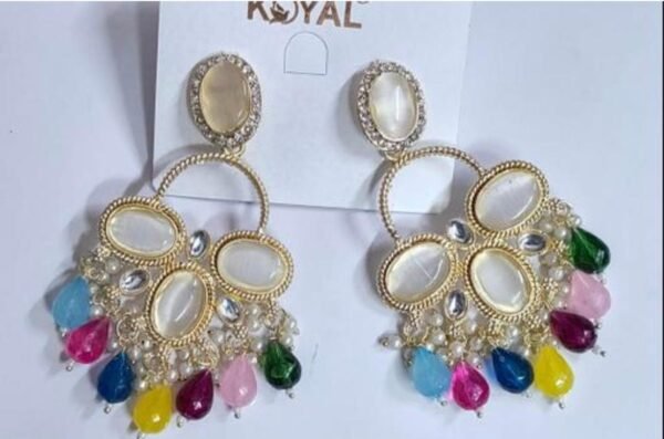 Crystal Drop Chandelier Earrings with Beads, Pearl Accents (5 Color) - Image 4