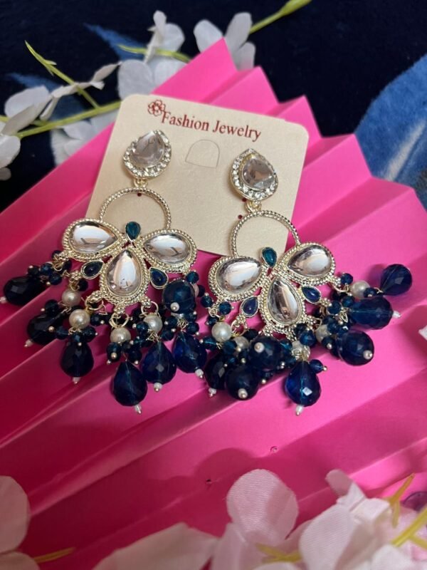 Crystal Drop Chandelier Earrings with Beads, Pearl Accents (5 Color) - Image 7