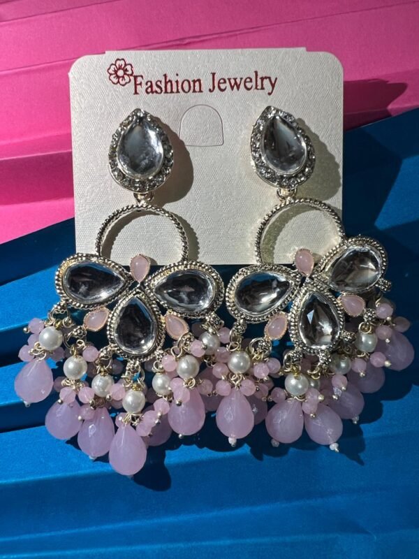 Crystal Drop Chandelier Earrings with Beads, Pearl Accents (5 Color) - Image 9
