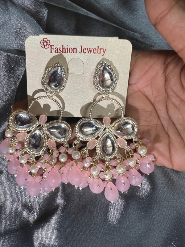 Crystal Drop Chandelier Earrings with Beads, Pearl Accents (5 Color) - Image 8