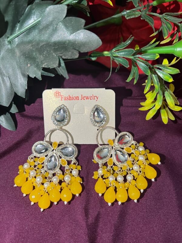 Crystal Drop Chandelier Earrings with Beads, Pearl Accents (5 Color) - Image 10