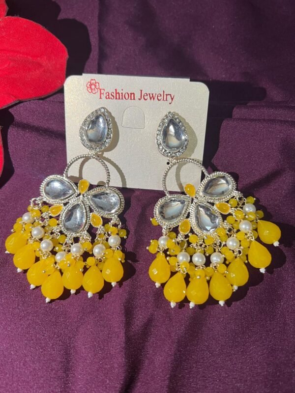 Crystal Drop Chandelier Earrings with Beads, Pearl Accents (5 Color) - Image 11