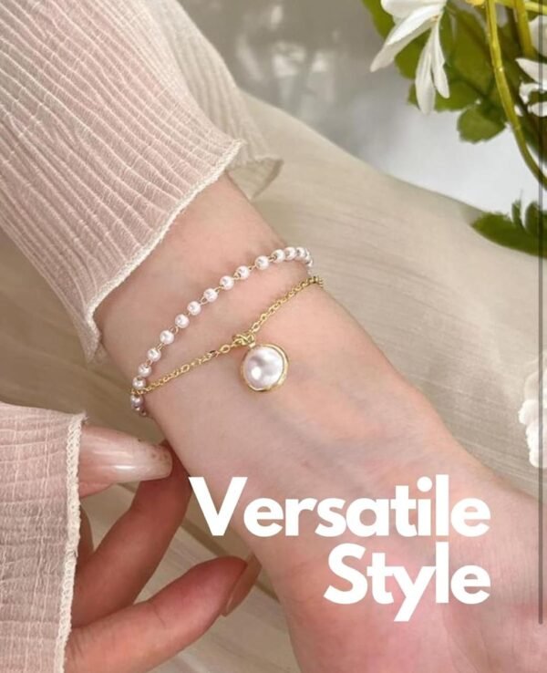 Double Layer Pearl Chain Anklet with Round Pearl Pendant - Image 3