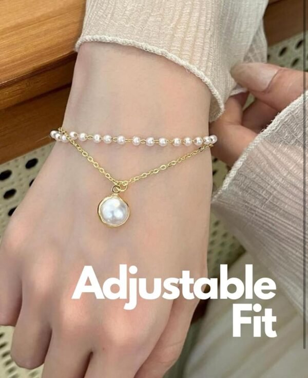 Double Layer Pearl Chain Anklet with Round Pearl Pendant - Image 4