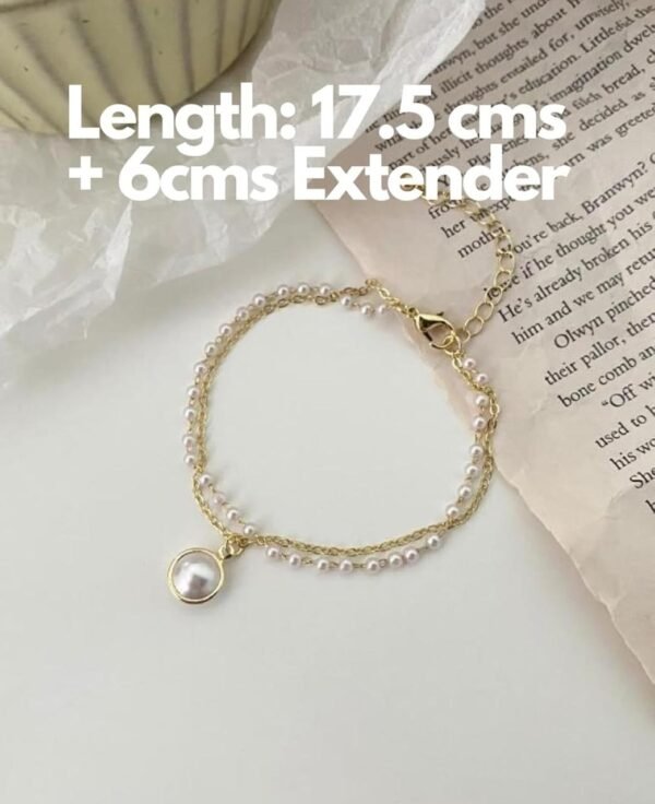 Double Layer Pearl Chain Anklet with Round Pearl Pendant - Image 5